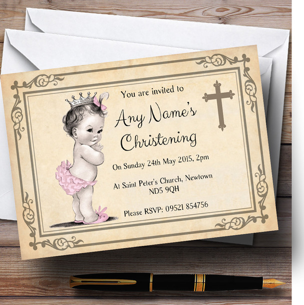 Baby Girl With Crown Christening Party Personalised Invitations
