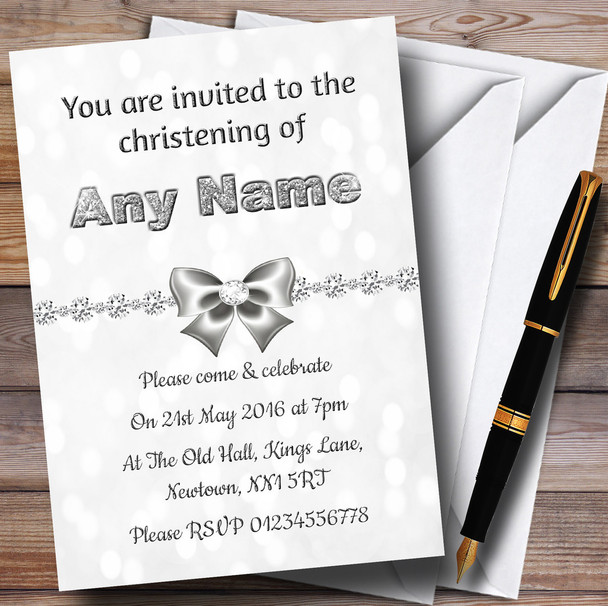 White Bokeh & Silver Glitter Look 40Th Personalised Christening Invitations