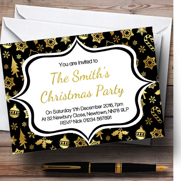 Black & Gold Classique Personalised Christmas Party Invitations