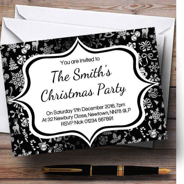 Black & Silver Classique Personalised Christmas Party Invitations