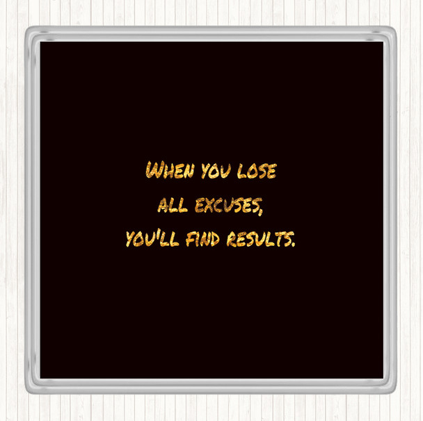 Black Gold Lose All Excuses Quote Drinks Mat Coaster