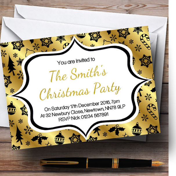 Gold & Black Classique Personalised Christmas Party Invitations
