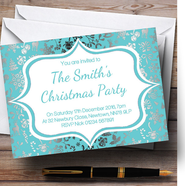 Mint & Silver Classique Personalised Christmas Party Invitations