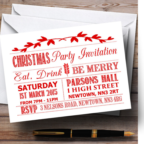 Old Vintage White & Red Personalised Christmas Party Invitations