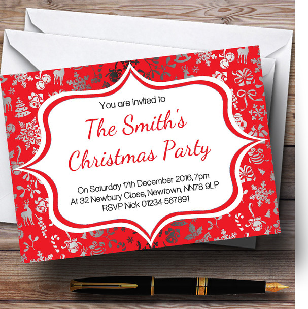 Red & Silver Classique Personalised Christmas Party Invitations