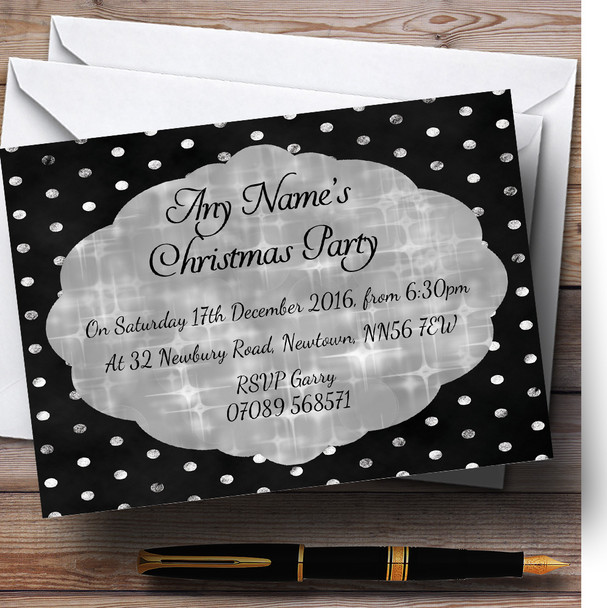 Black & Silver Xmas Spots Personalised Christmas Party Invitations