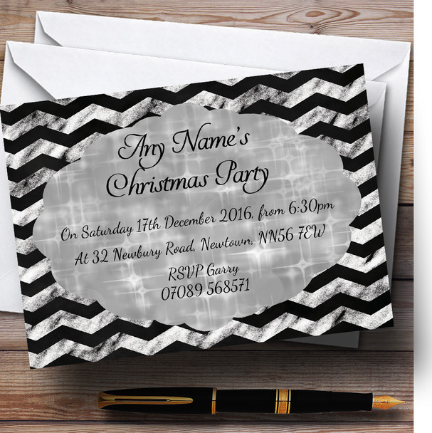 Black & Silver Chevrons Personalised Christmas Party Invitations