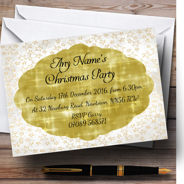 White & Gold Stars Personalised Christmas Party Invitations