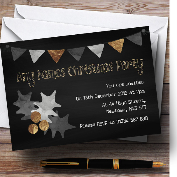 Chalk Golden Holly Personalised Christmas Party Invitations