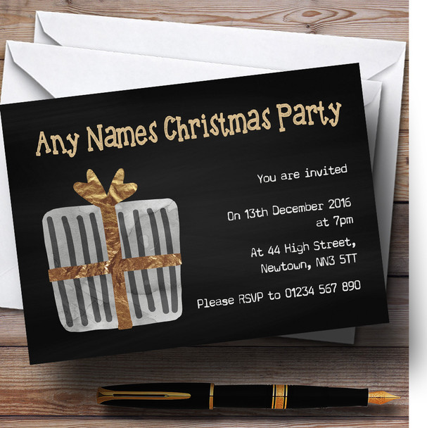 Chalk Silver Present Personalised Christmas Party Invitations