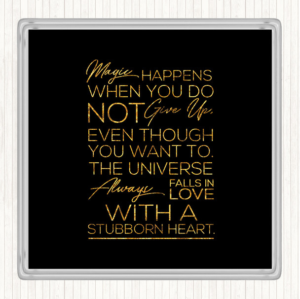 Black Gold Magic Happens Quote Drinks Mat Coaster