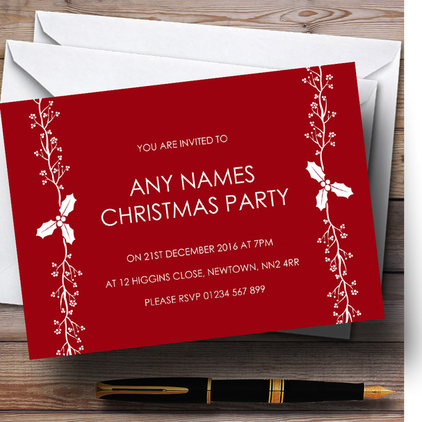 Red & White Text Personalised Christmas Party Invitations