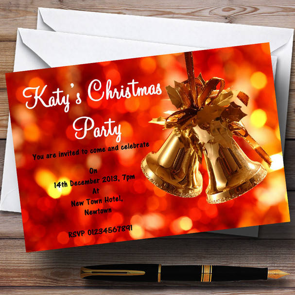 Stunning Bells Red Personalised Christmas Party Invitations