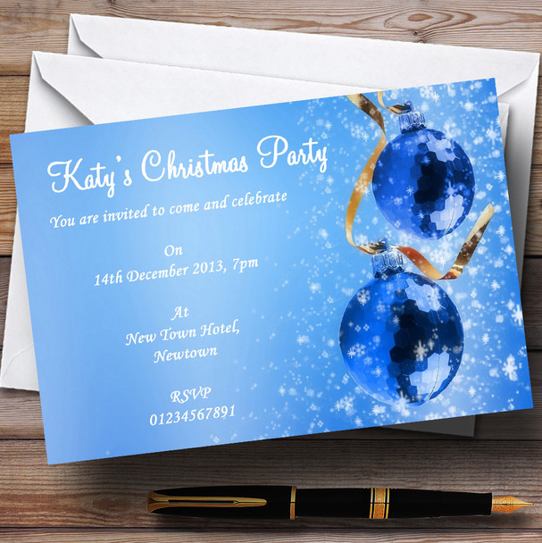 Blue Xmas Bauble Personalised Christmas Party Invitations
