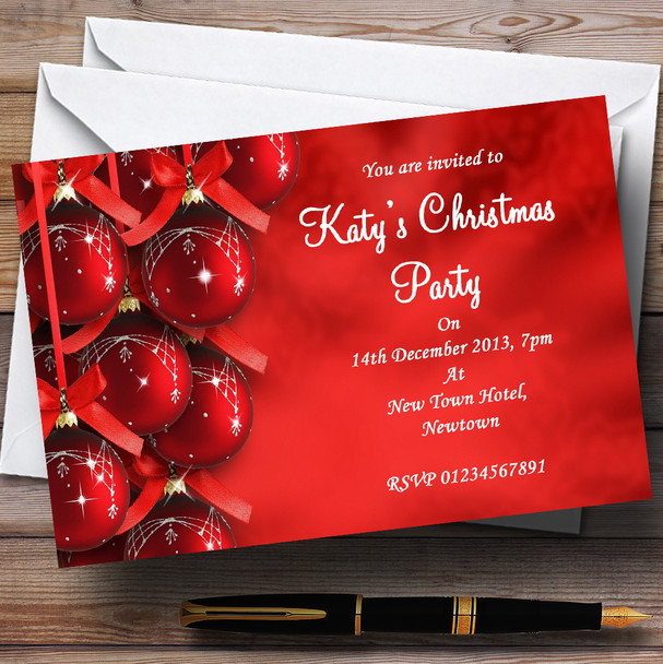 Stunning Red Baubles Personalised Christmas Party Invitations