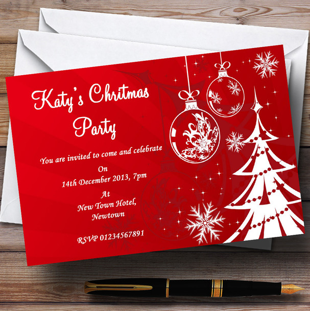 Red Xmas Tree Personalised Christmas Party Invitations