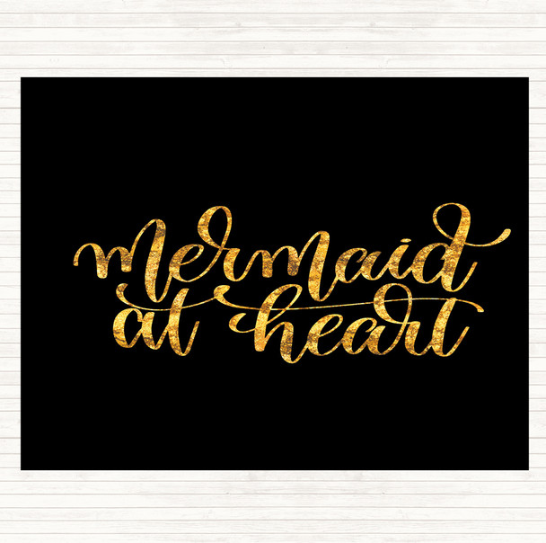 Black Gold Mermaid At Heart Quote Mouse Mat Pad