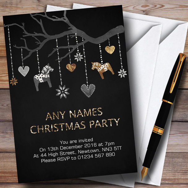 Chalk Effect Rocking Horse Tree Personalised Christmas Party Invitations