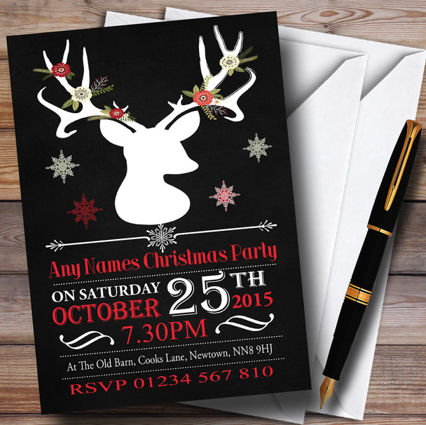Chalk Effect White Deer Personalised Christmas Party Invitations