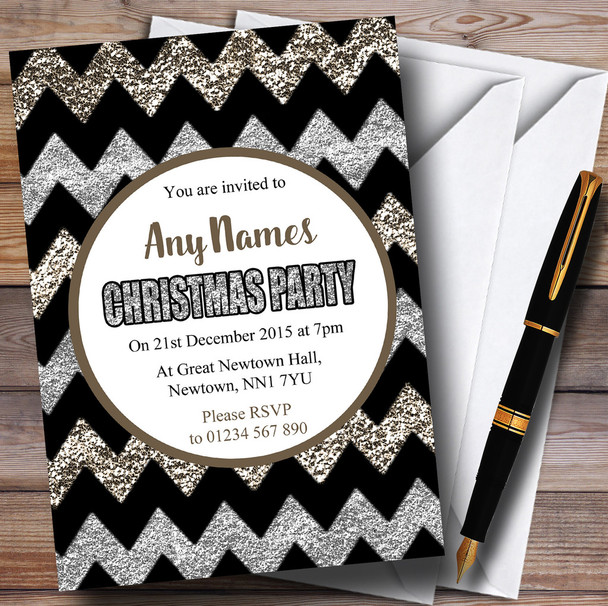 Chevrons Bronze & Silver Personalised Christmas Party Invitations