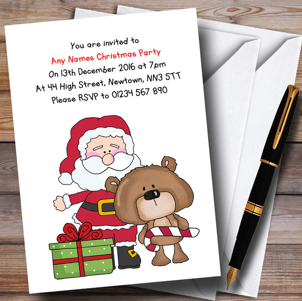 Cute Teddy & Santa Personalised Christmas Party Invitations