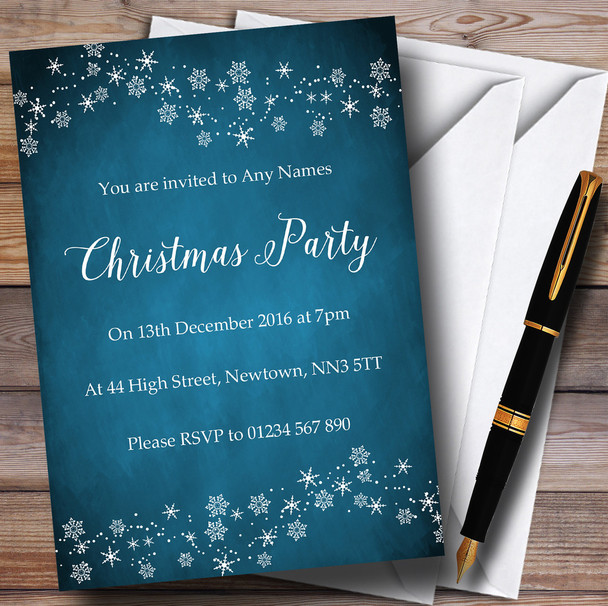 Dusky Blue Snowflake Design Personalised Christmas Party Invitations