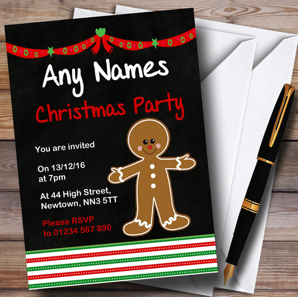Gingerbread Man Chalk Effect Personalised Christmas Party Invitations