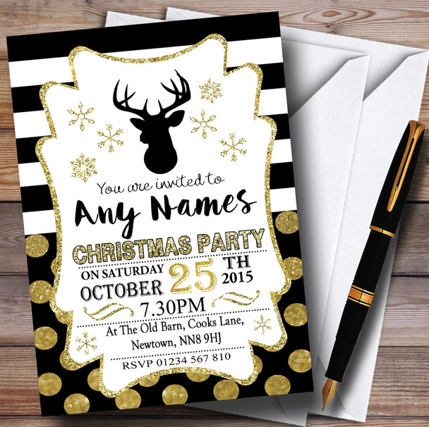 Gold Spots & Stripes Personalised Christmas Party Invitations
