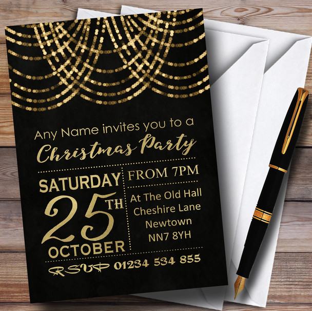 Golden Drape Lights Personalised Christmas Party Invitations