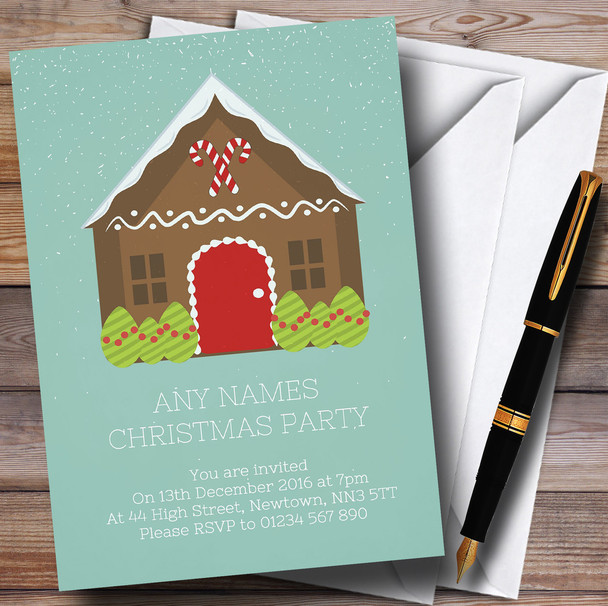 Green Gingerbread House Personalised Christmas Party Invitations