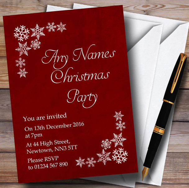 White Snowflake & Red Personalised Christmas Party Invitations