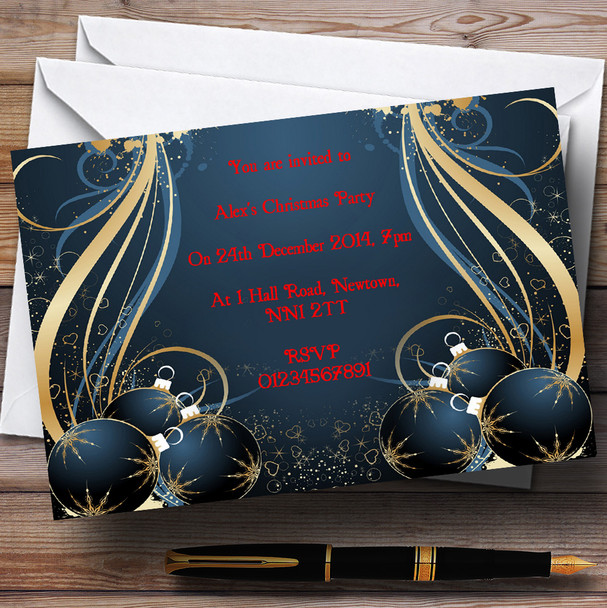 Blue Personalised Christmas Party Invitations