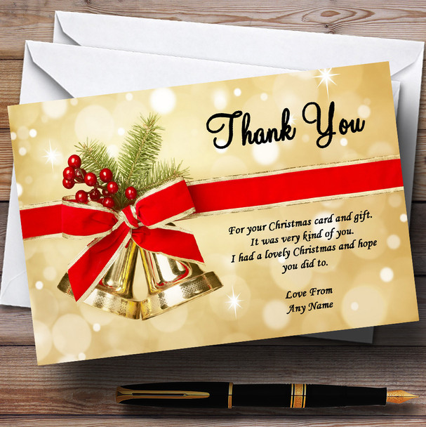 Golden Bells Personalised Christmas Party Thank You Cards