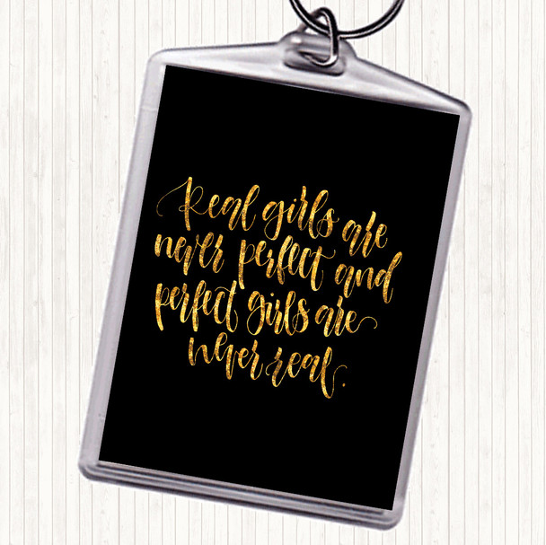 Black Gold Real Girls Quote Bag Tag Keychain Keyring