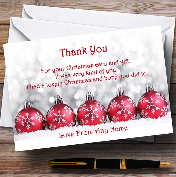 Red Baubles Personalised Christmas Party Thank You Cards