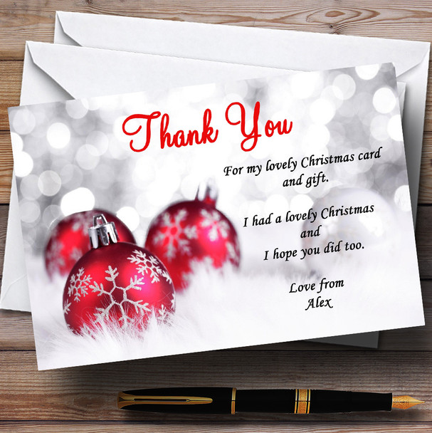 Silver And Red Personalised Christmas Party Thank You Cards
