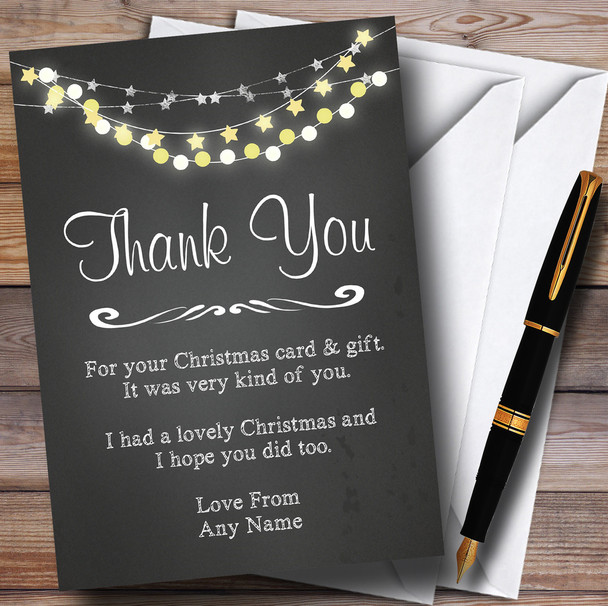 Chalk String Of Lights Personalised Christmas Thank You Cards