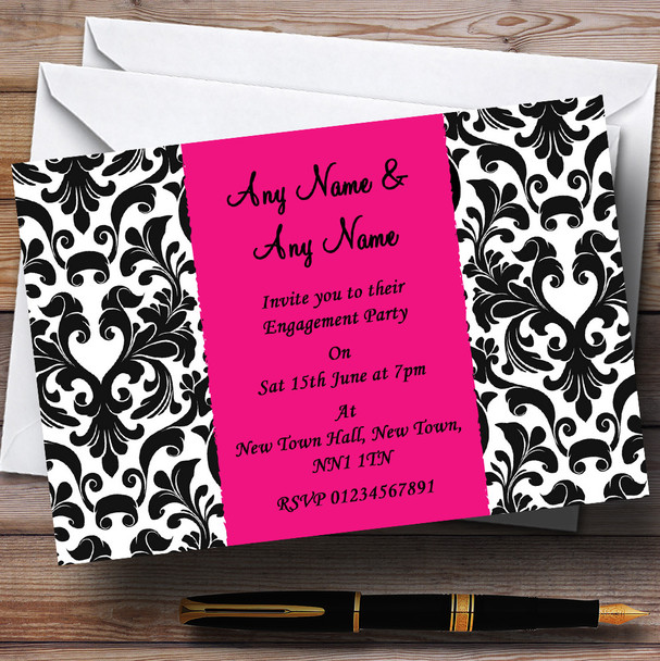 Black White and Pink Damask Engagement Party Personalised Invitations