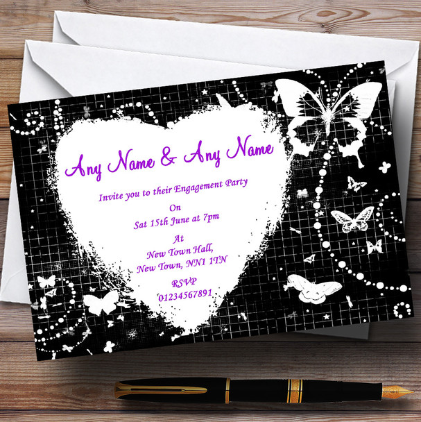 Black White Butterfly Engagement Party Personalised Invitations