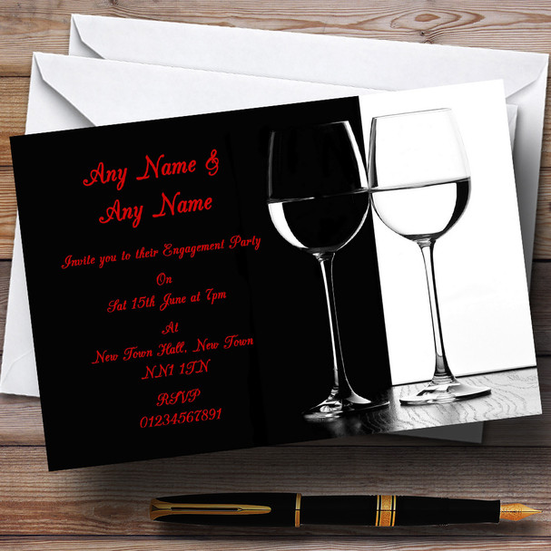 Black White Red Wine Engagement Party Personalised Invitations