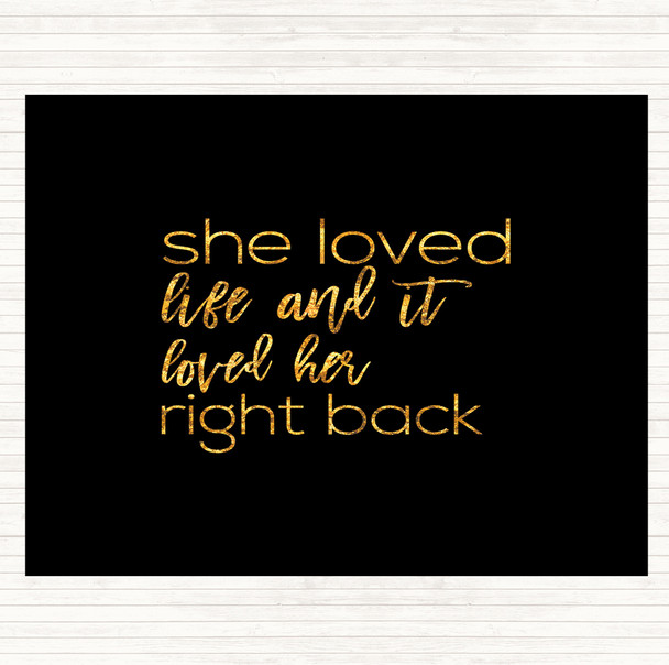 Black Gold She Loved Life Quote Dinner Table Placemat