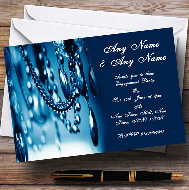 Blue Crystal Chandelier Engagement Party Personalised Invitations