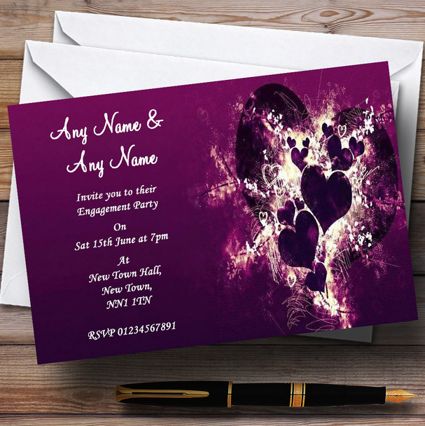 Purple Hearts Romantic Engagement Party Personalised Invitations