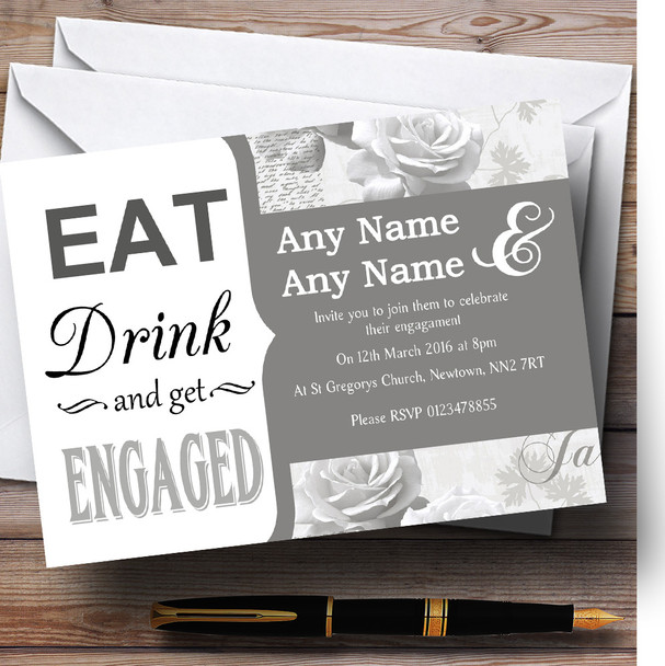Silver Grey Eat Drink Vintage Birdcage Personalised Engagement Party Invitations