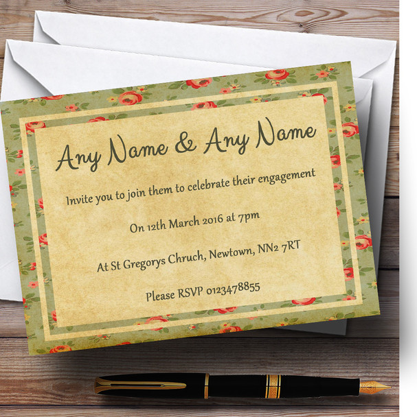 Vintage Shabby Chic Floral Postcard Style Personalised Engagement Party Invitations