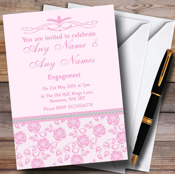 Pretty Baby Rose Pink Floral Diamante Personalised Engagement Party Invitations