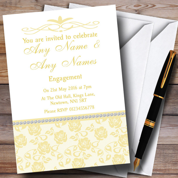 Pretty Pale Yellow Floral Diamante Personalised Engagement Party Invitations Pretty Pale Yellow Floral Diamante Personalised Engagement Party Invitations