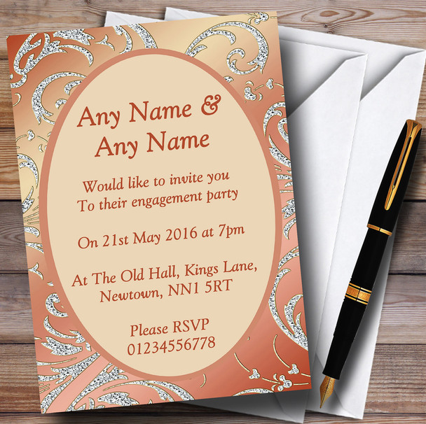 Coral Peach Cream Diamond Engagement Party Personalised Invitations