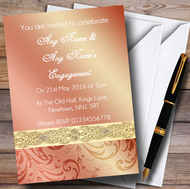 Peach Coral Damask Engagement Party Personalised Invitations