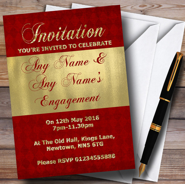 Red And Glitter Look Gold Engagement Party Personalised Invitations